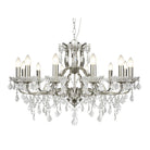 Searchlight Paris 12Lt Chandelier, Clear Crystal Drops & Trim, Satin Silver 87312-12Ss