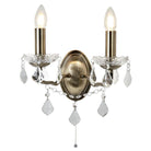 Searchlight Paris 2Lt Wall Bracket, Clear Crystal Drops & Trim, Antique Brass 8732-2Ab