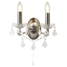 Searchlight Paris 2Lt Wall Bracket, Clear Crystal Drops & Trim, Satin Silver 8732-2Ss