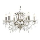 Searchlight Paris 6Lt Chandelier, Clear Crystal Drops & Trim, Satin Silver 8736-6Ss