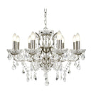 Searchlight Paris 8Lt Chandelier, Clear Crystal Drops & Trim, Satin Silver 8738-8Ss