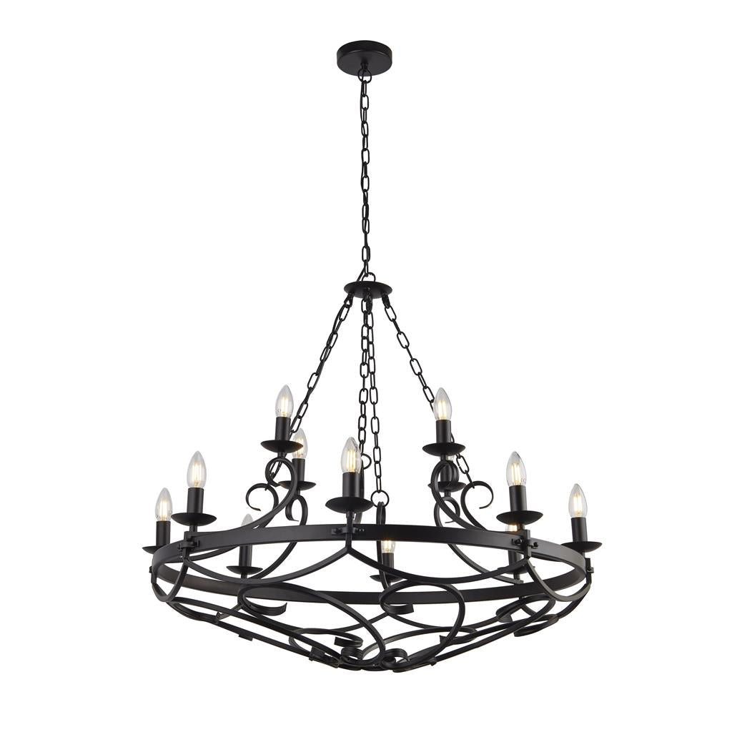 Searchlight Cartwheel Iii - 12Lt Pendant With Chain - Black 8912-12Bk