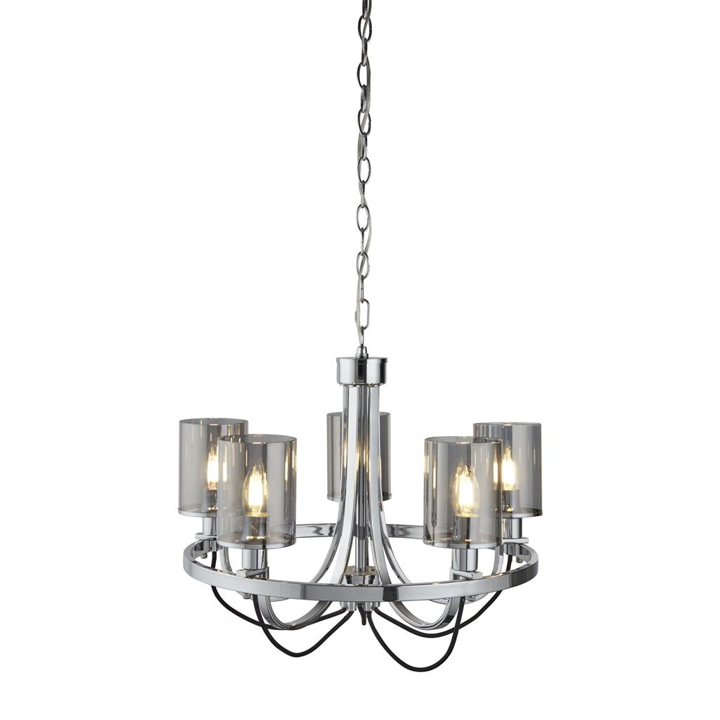 Searchlight Catalina 5Lt Ceiling, Chrome, Black Braided Cable, Smoked Glass Shades 9045-5Cc