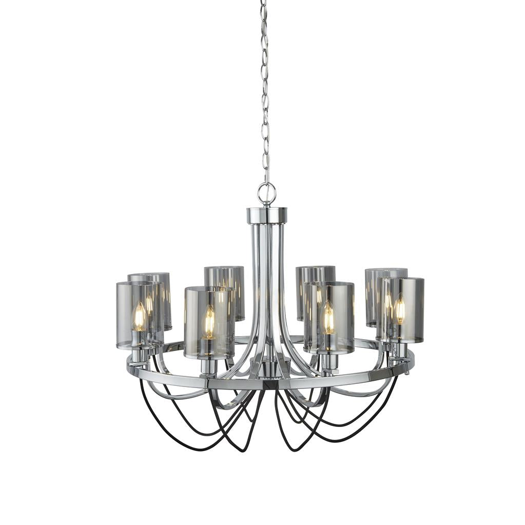 Searchlight Catalina 8Lt Ceiling, Chrome, Black Braided Cable, Smoked Glass Shades 9048-8Cc