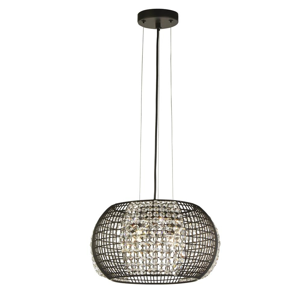 Searchlight Cage 4Lt Black Drum Pendant With Crystal Glass Panels 9094-4Bk