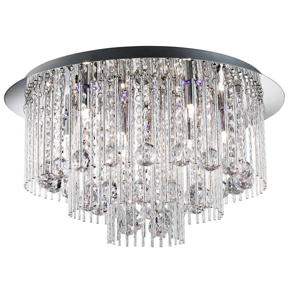 Searchlight Beatrix Blue Led/8Lt Ceiling Flush, Chrome,  Twist Tubes & Clear Crystal Ball Drops 9198-8Cc