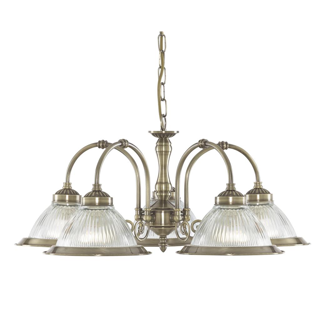 Searchlight American Diner - 5Lt Ceiling, Antique Brass, Clear Glass 9345-5