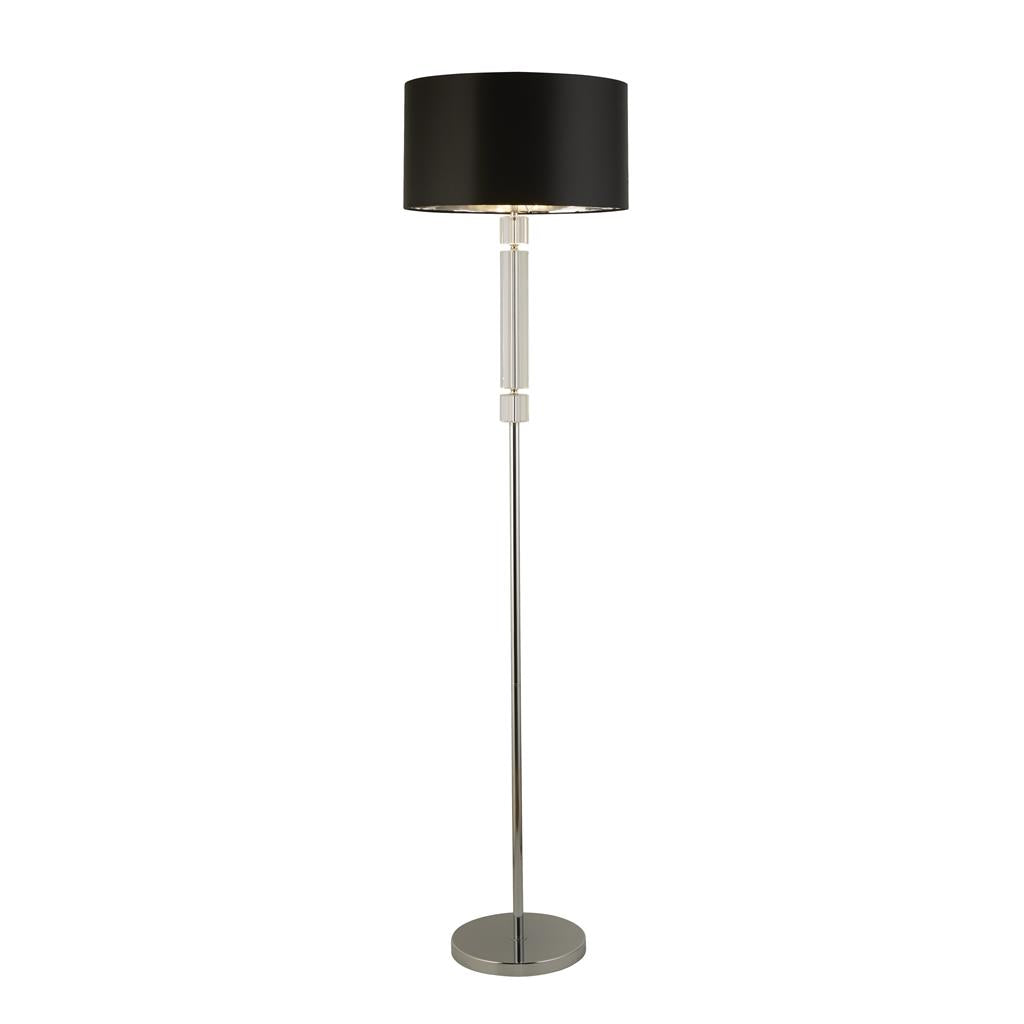 Searchlight Kylie Chrome/Glass Floor Lamp With Black Shade Silver Inner 9389Cc