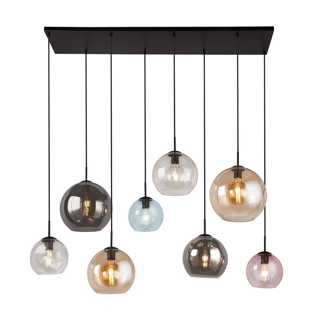 Searchlight Mardi Gras Ii 8Lt Bar Pendant Matt Black  With Multi Colour Glass Shades 94002-8Bk