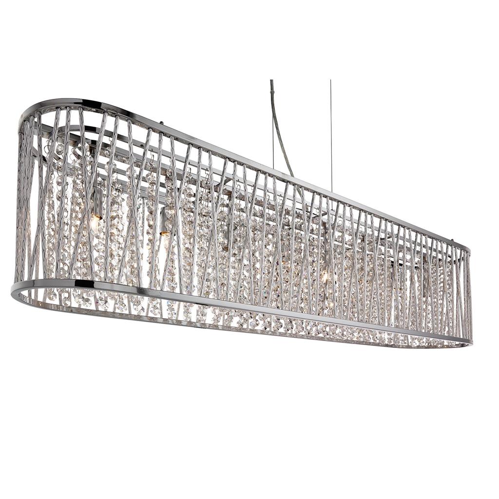 Searchlight Elise 8Lt Oval Ceiling, Aluminium Tubes Trim, Chrome, Clear Crystal Drops 9448-8Cc