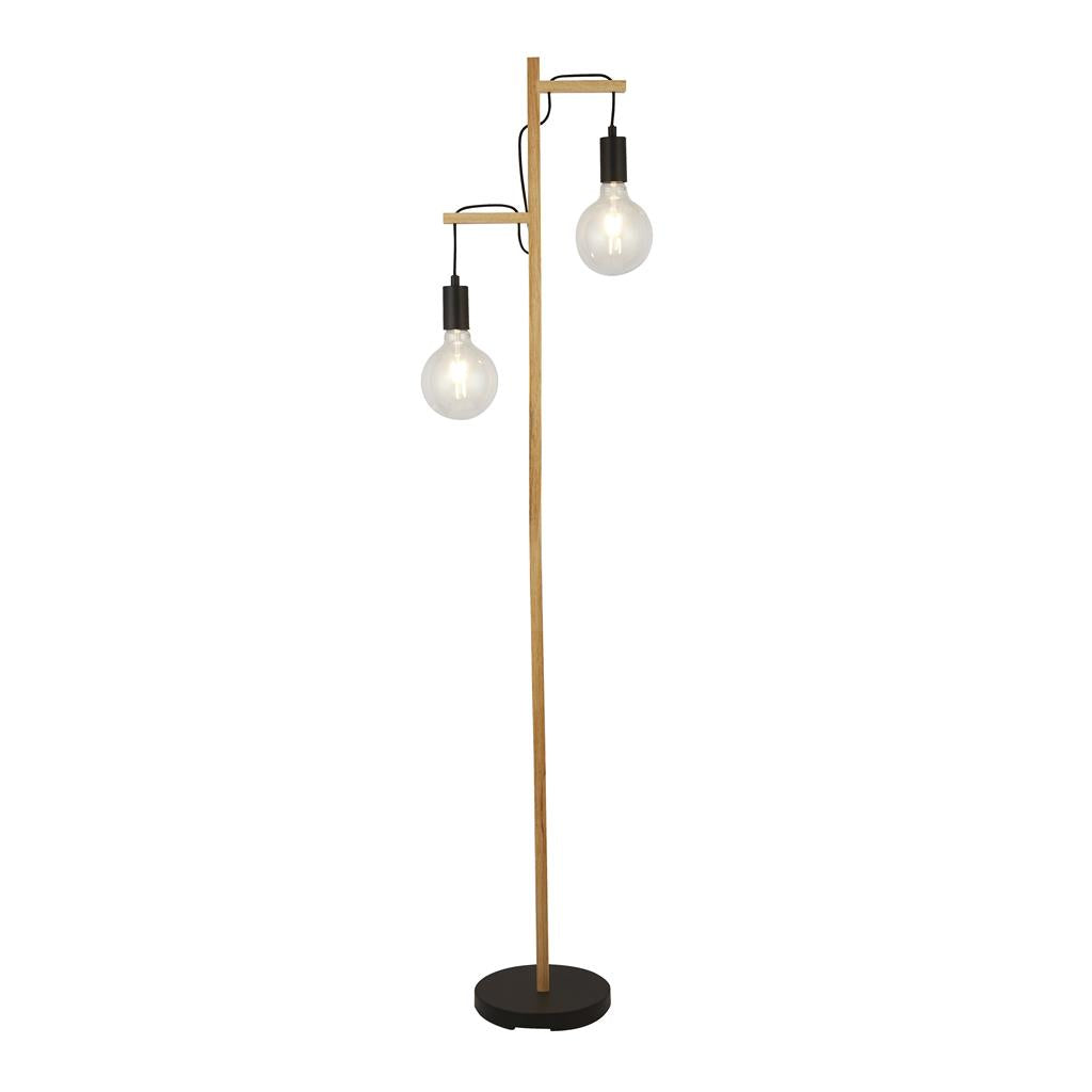 Searchlight Woody 2Lt Floor Lamp, Black And Ash Wood 95041-2Br