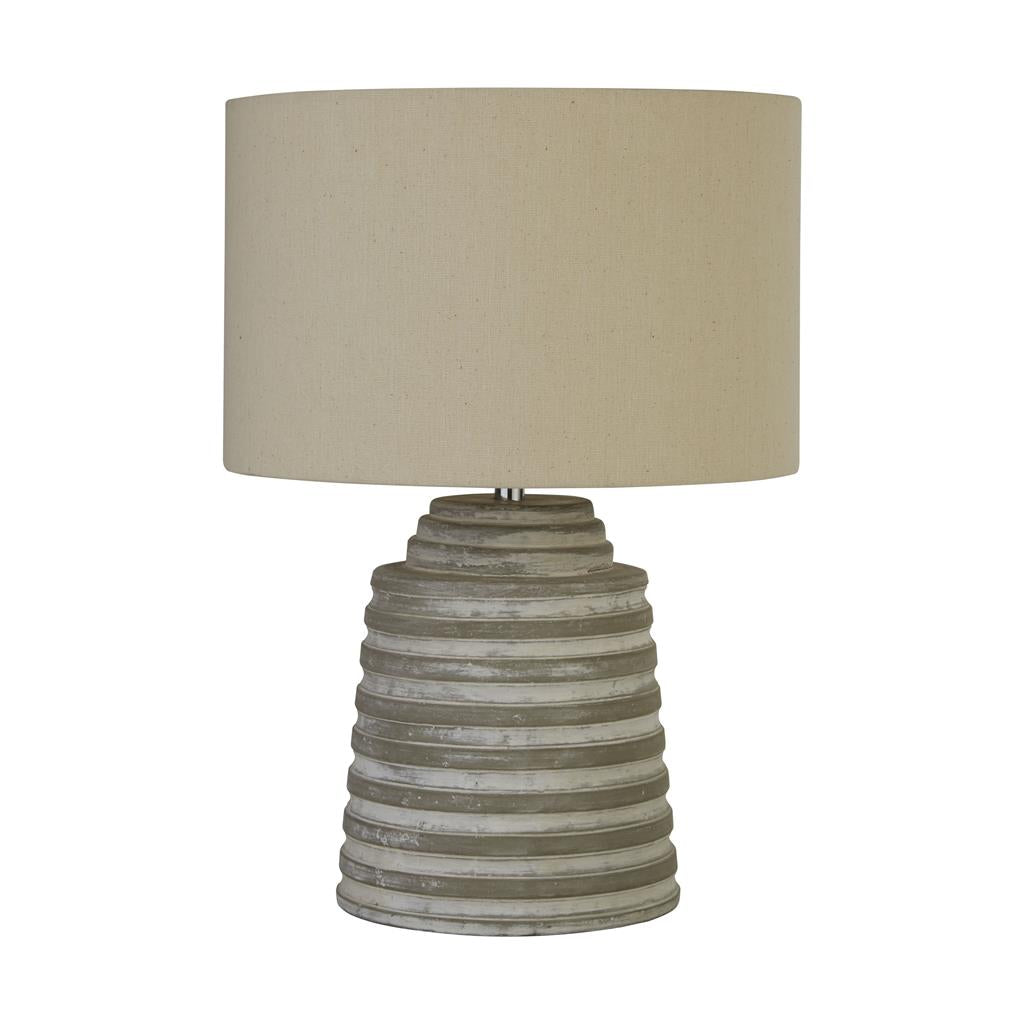 Searchlight Liana Grey Ridged Cement Table Lamp With Grey Shade 9621Gy