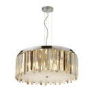 Searchlight Clarissa 5Lt Drum Pendant , Chrome, Clear/Amber/Smokey Crystal Prism Drops 9835-5Cc