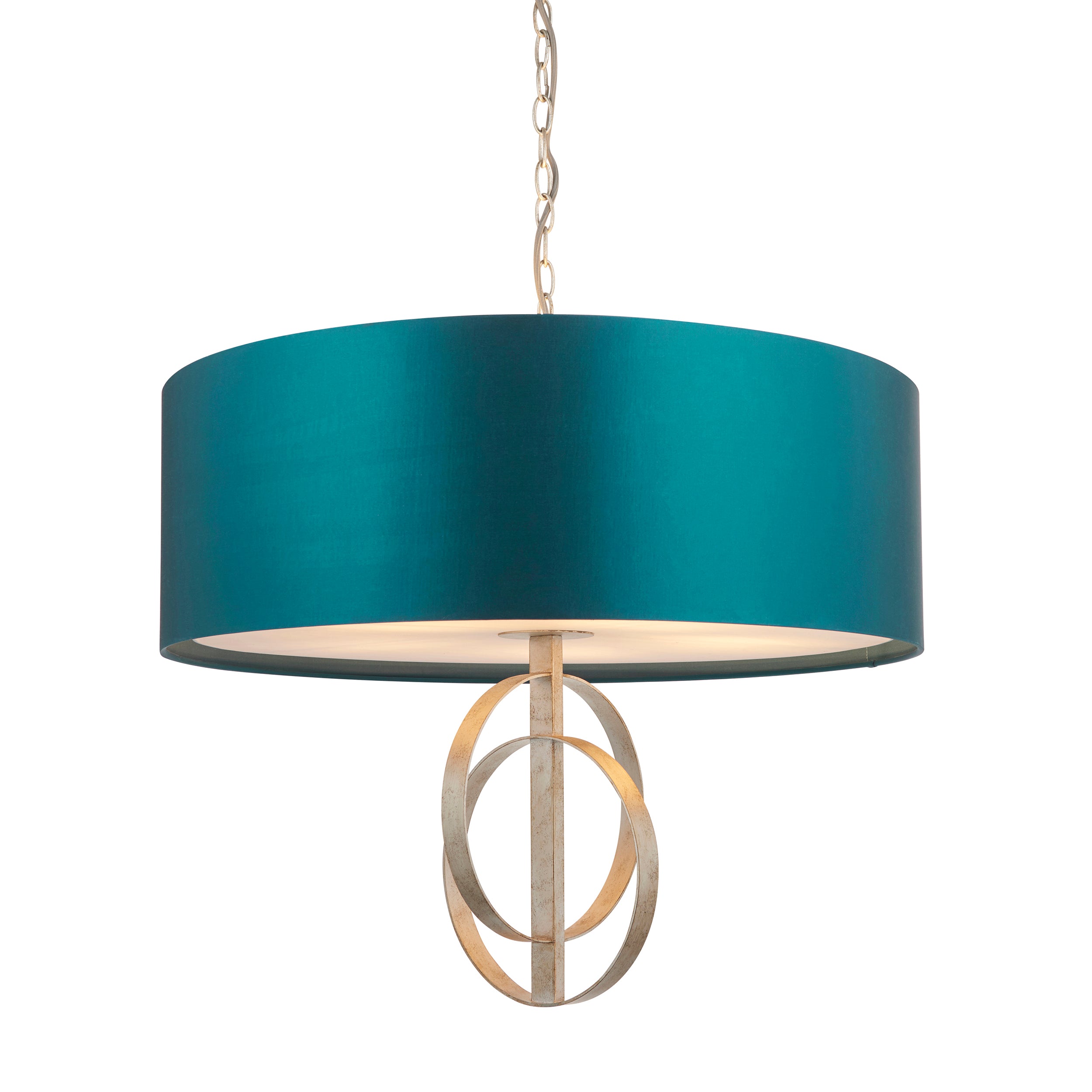 Lightologist Antique silver leaf & teal satin fabric Multi arm shade Pendant Light WIN1395223