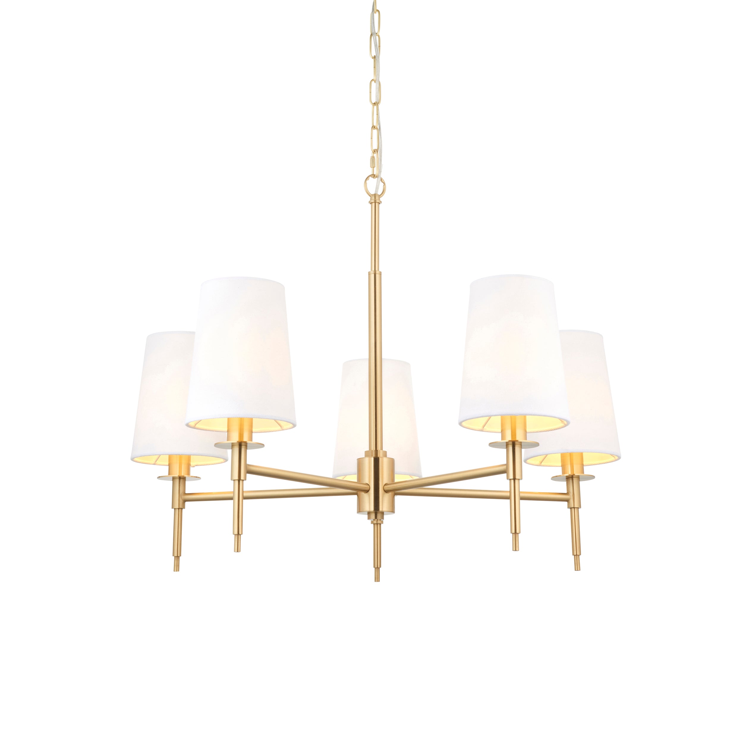 Lightologist Satin brass plate & vintage white fabric Multi arm shade Pendant Light WIN1399458