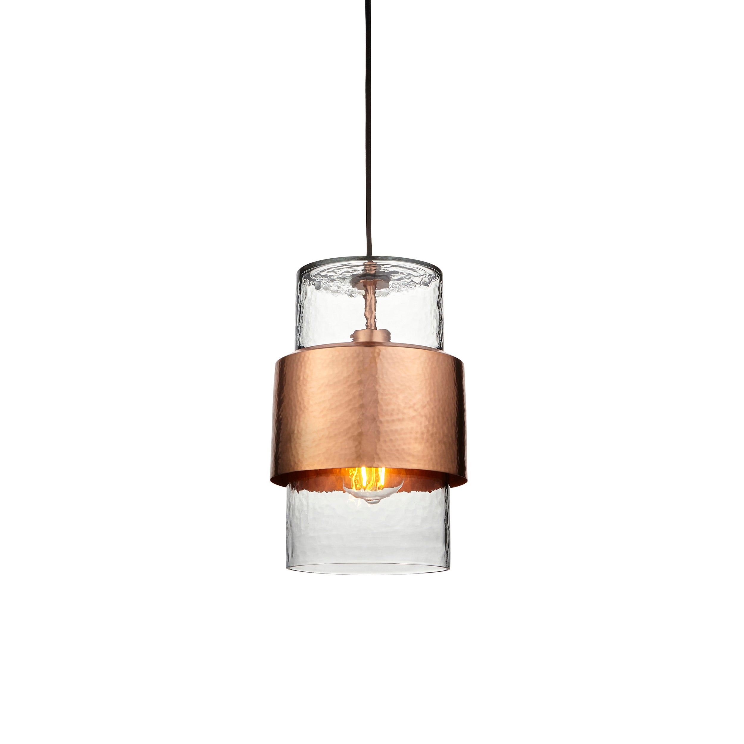 Lightologist Hammered copper plate & textured clear glass Single Pendant Light WIN13106720