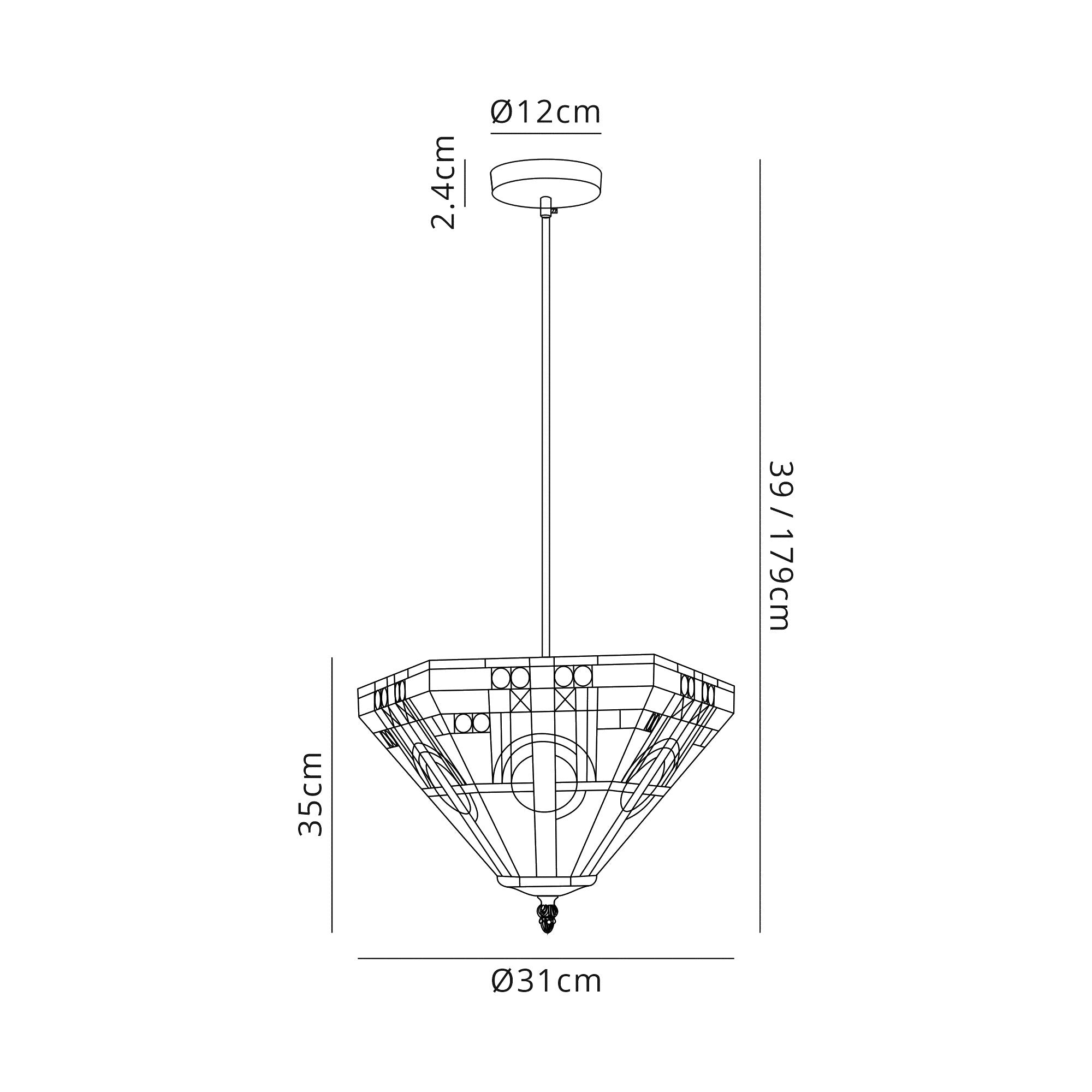 Atek 1 Light Uplighter Pendant E27 With 30cm Tiffany Shade, White/Grey/Black/Clear Crystal