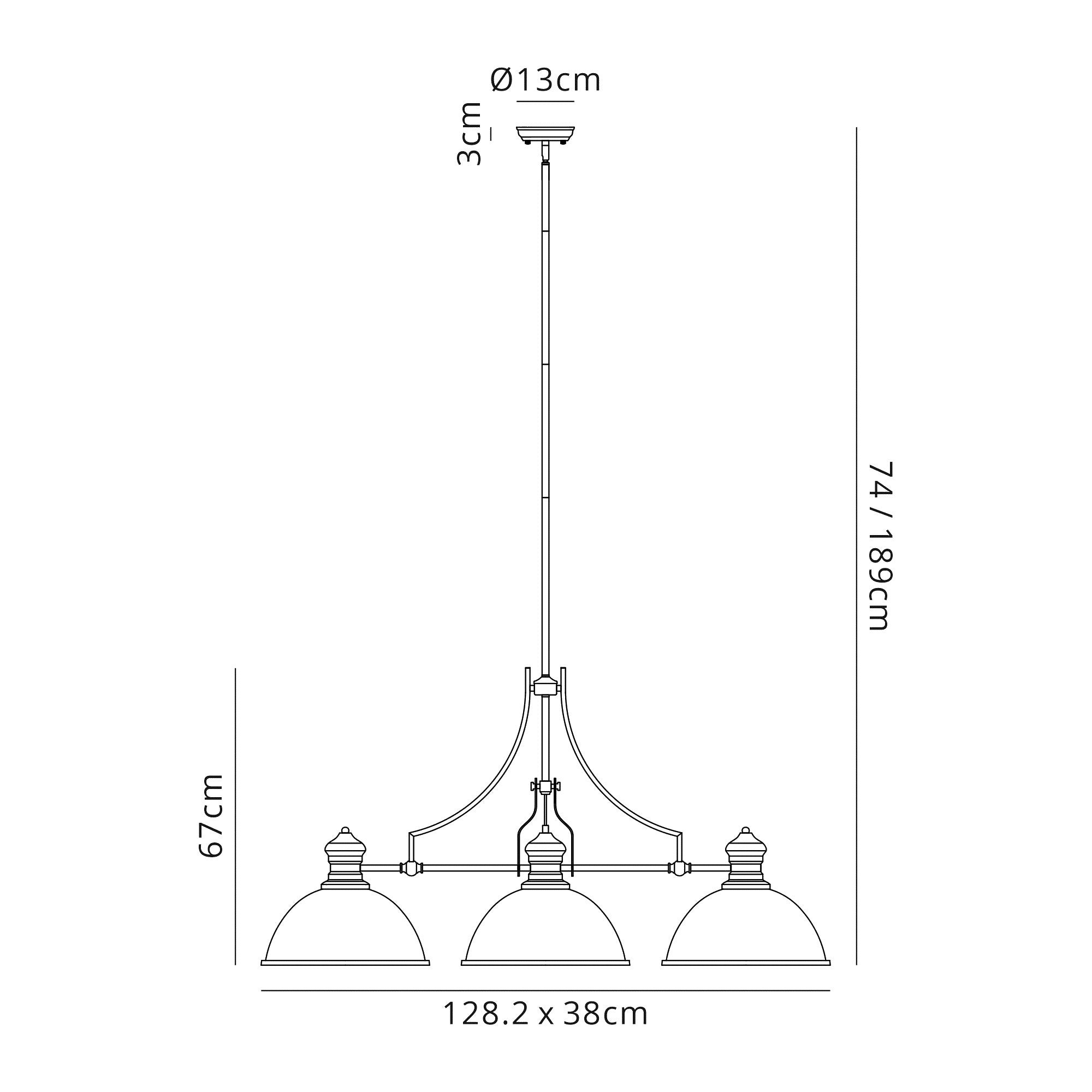 Docker 3 Light Linear Pendant E27 With 38cm Dome Glass Shade, Polished Nickel, Clear LOK103703