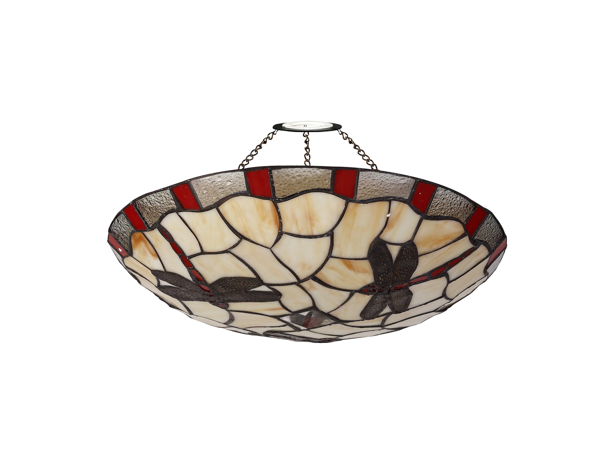 Adena 35cm Tiffany Non-electric Uplighter Shade, Red/Crealm/Clear Crystal