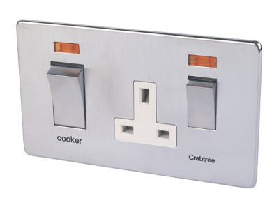 Crabtree Platinum Satin Chrome 45 Amp Cooker Socket 7521/3SC/WH