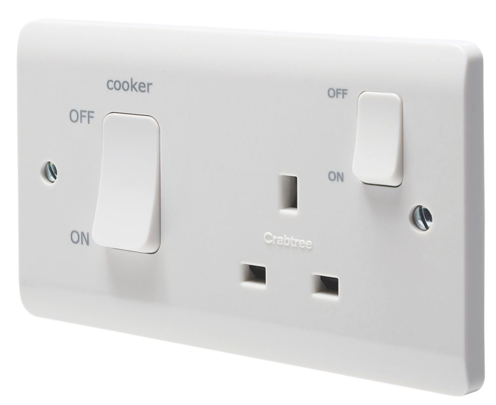 Crabtree Instinct 45A 2-Gang Dp Cooker Switch & 13A Dp Switched Socket White With Led Cr1521