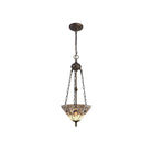 Atek 2 Light tiffany Uplighter Pendant E27 With 30cm Tiffany Shade, White/Grey/Black/Clear Crystal/Aged Antique Brass