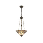 Atek 3 Light Uplighter Pendant E27 With 40cm Tiffany Shade, White/Grey/Black/Clear Crystal/Aged Antique Brass