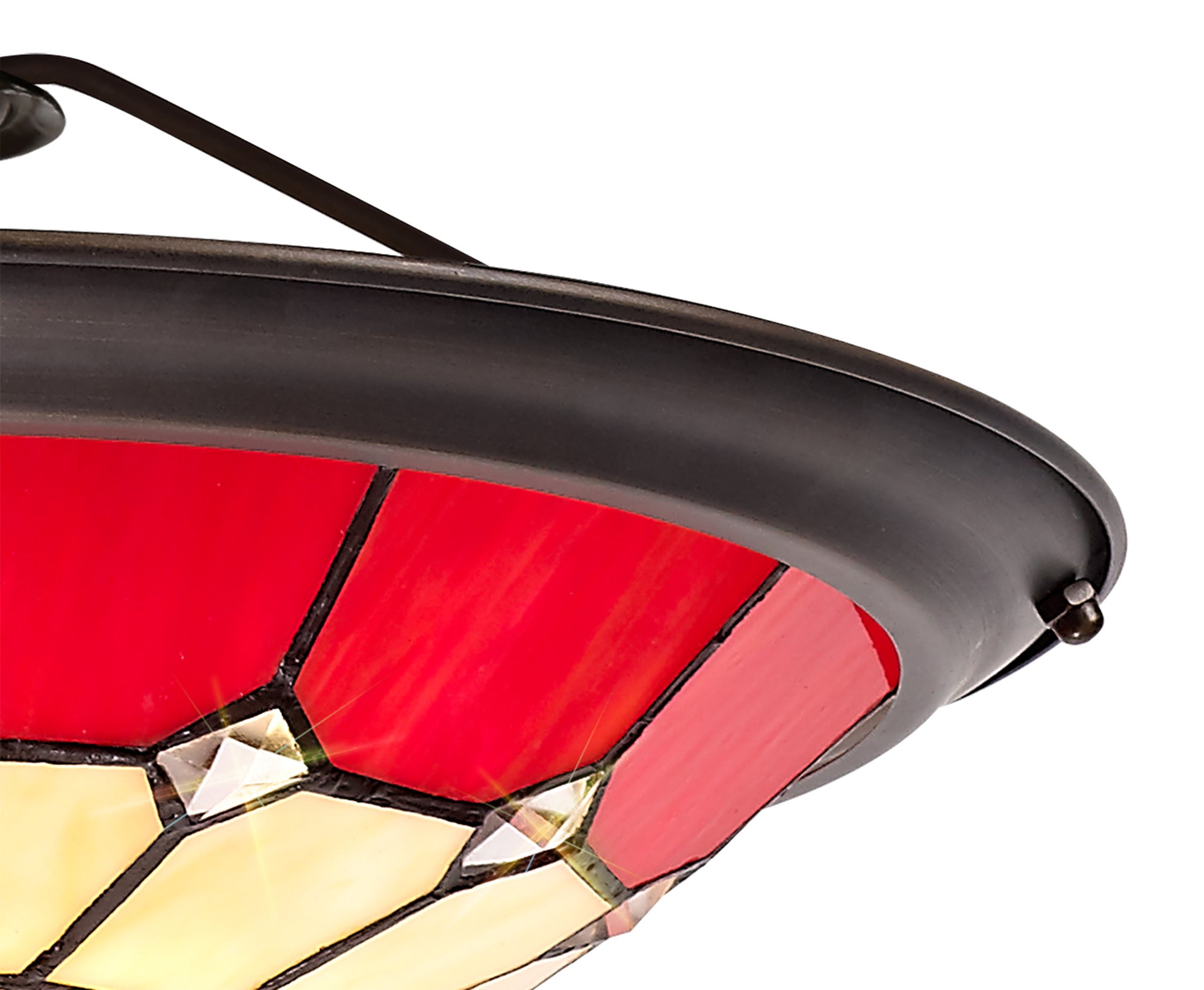 Austiffany, Tiffany 35cm Non-electric Uplighter Shade, Crealm/Red/Clear Crystal Centre/Aged Antique Brass Trim