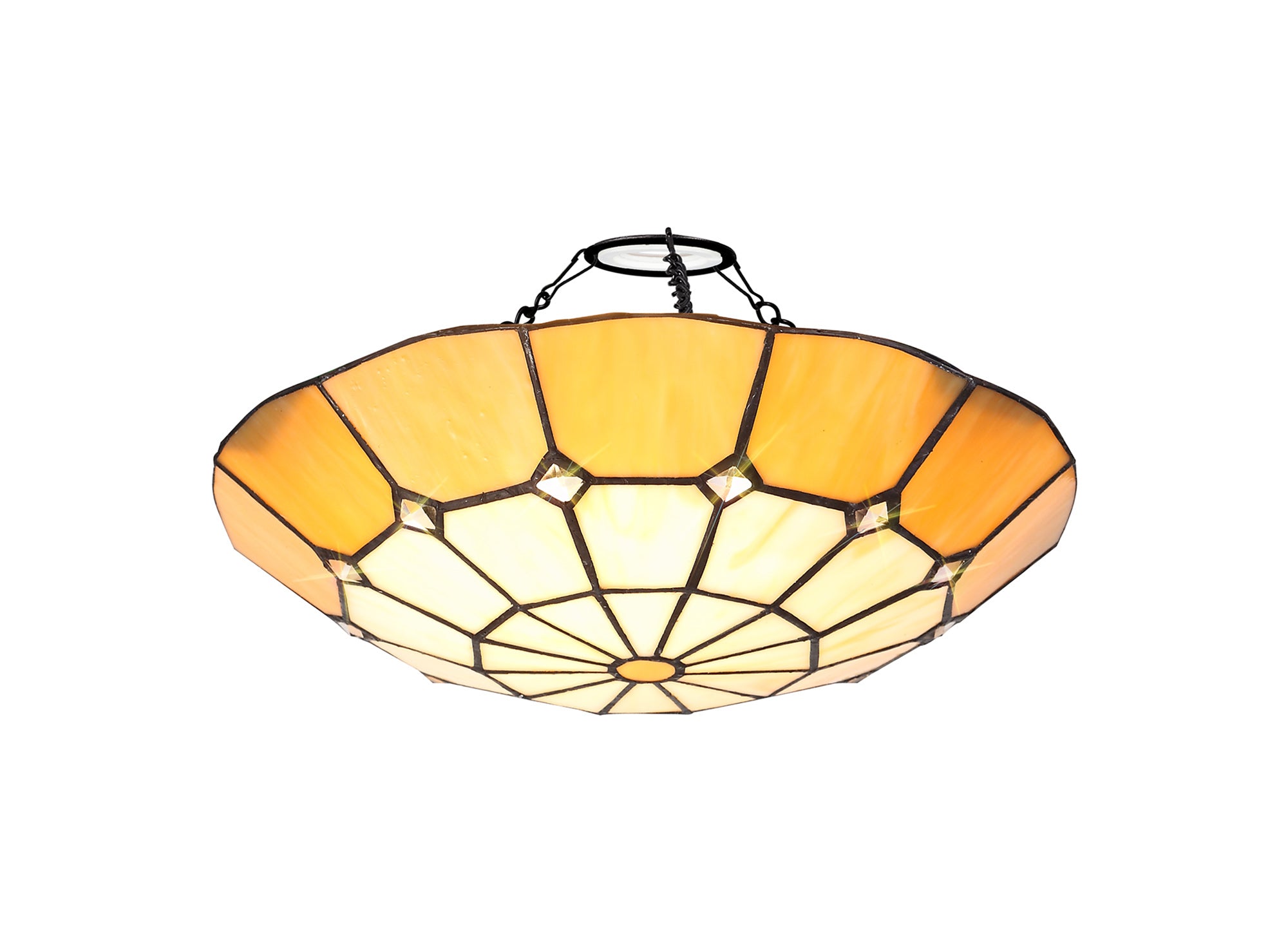 Austiffany, Tiffany 35cm Non-Electric Uplighter Shade, Crealm/Beige/Clear Crystal Centre/Aged Antique Brass Trim