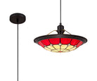 Austiffany 1 Light Pendant E27 With 35cm Tiffany Shade,  Cream/Red/Clear Crystal Centre/Aged Antique Brass Trim/Black