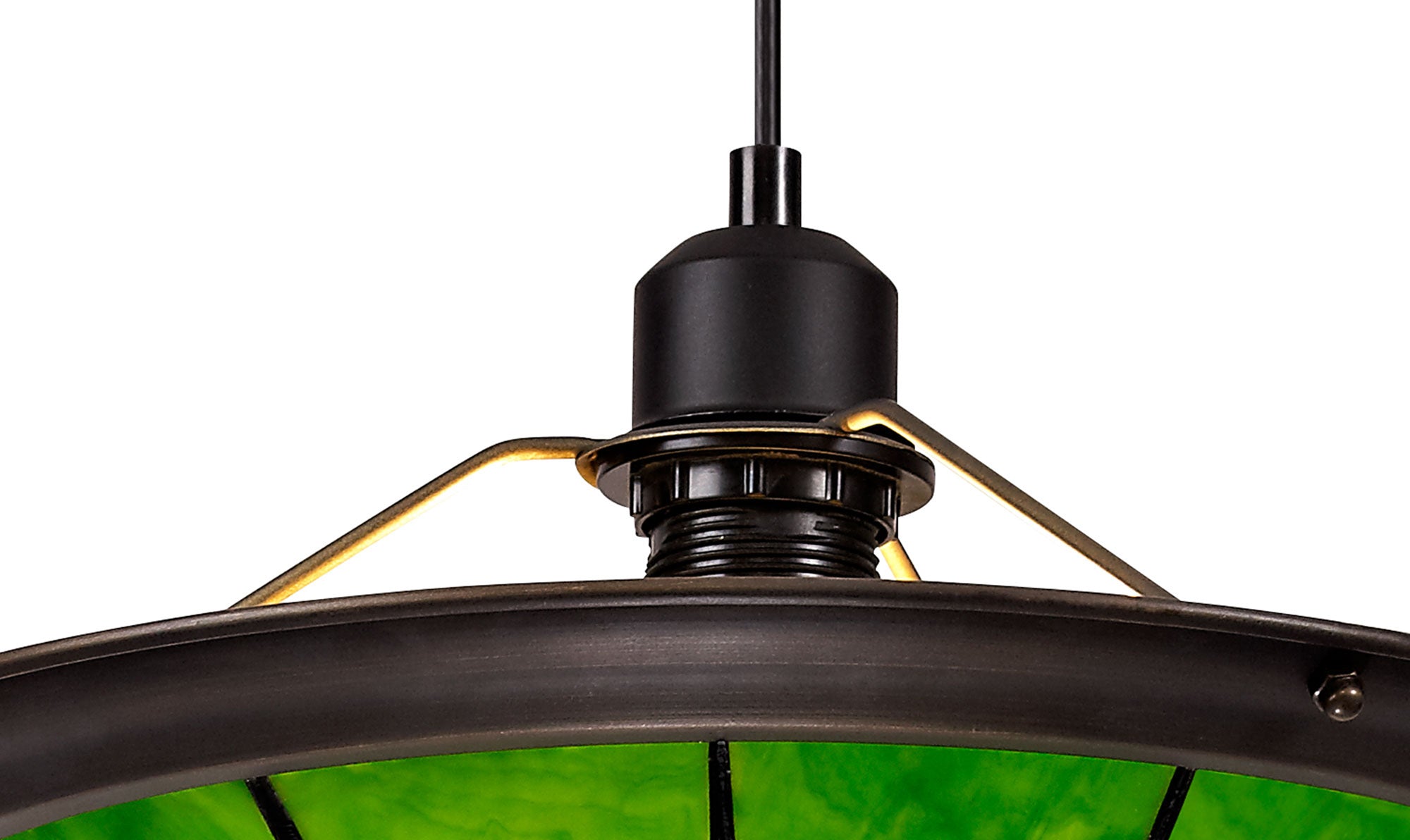 Austiffany 1 Light Pendant E27 With 35cm Tiffany Shade,  Cream/Green/Clear Crystal Centre/Aged Antique Brass Trim/Black