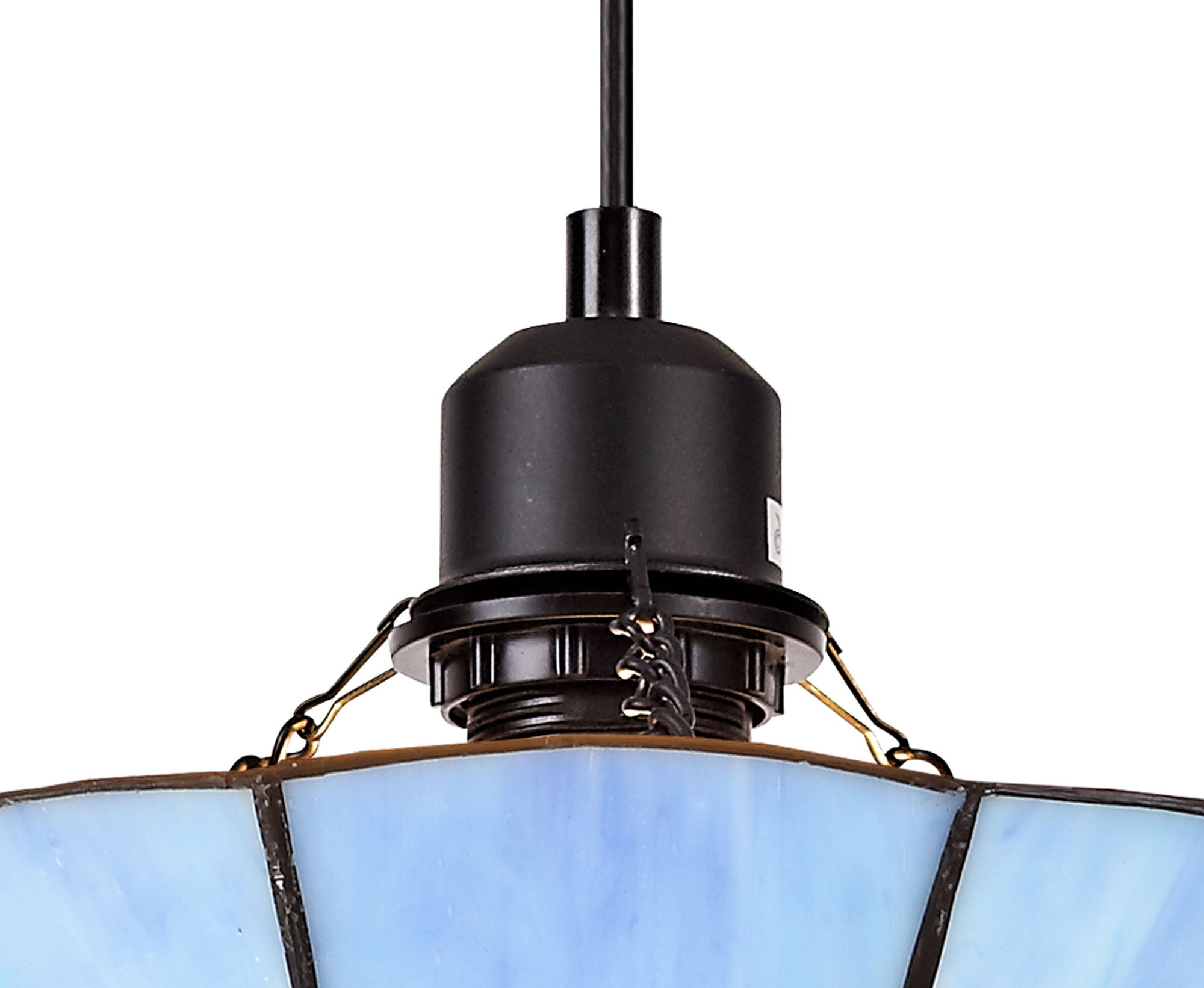 Austiffany 1 Light Pendant E27 With 35cm Tiffany Shade,  Cream/Rich Blue/Clear Crystal Centre/Aged Antique Brass Trim/Black