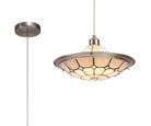 Austiffany 1 Light Pendant E27 With 35cm Tiffany Shade,  Cream/Grey/Crystal Centre/Satin Nickel Brass Trim/Satin Nickel