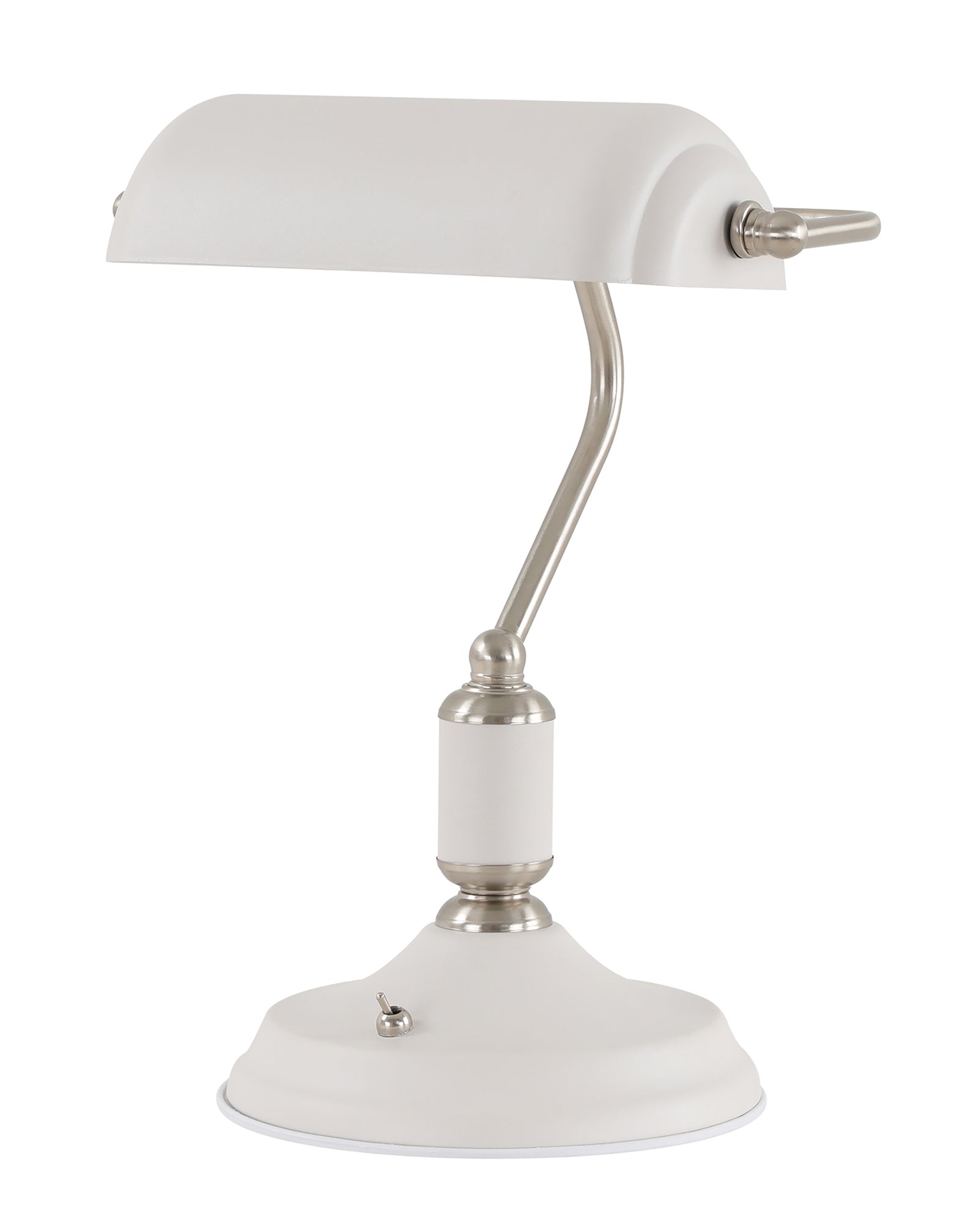 Banker Table Lamp 1 Light With Toggle Switch, Satin Nickel/Sand White