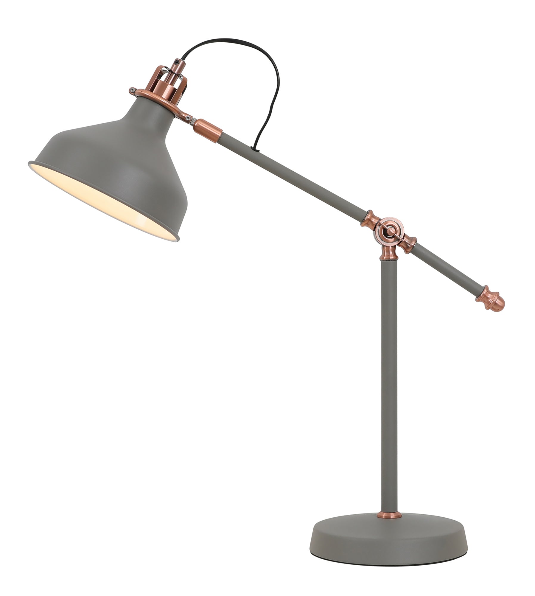 Banker Adjustable Table Lamp, 1 x E27, Sand Grey/Copper/White