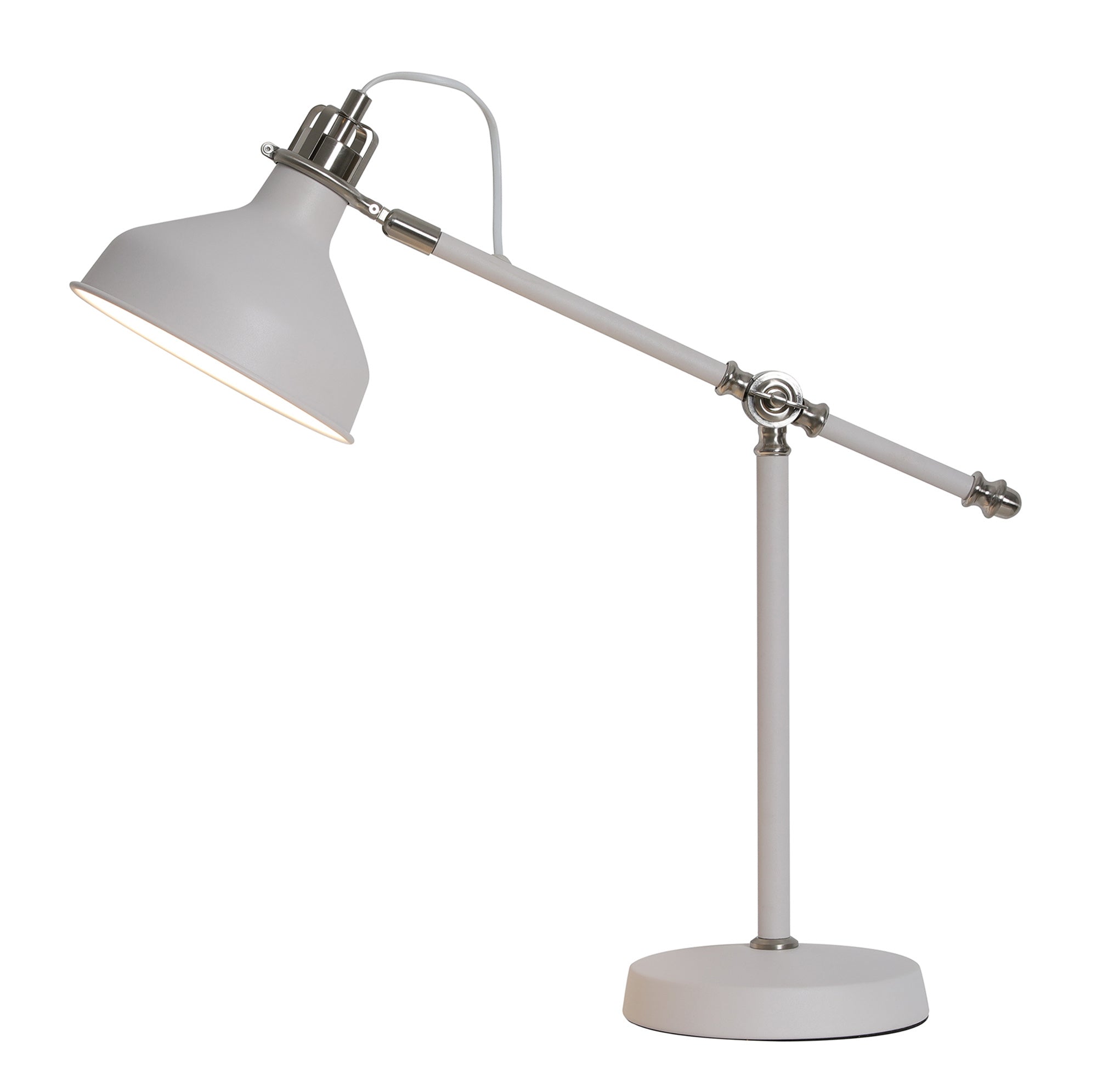 Banker Adjustable Table Lamp, 1 x E27, Sand White/Satin Nickel/White