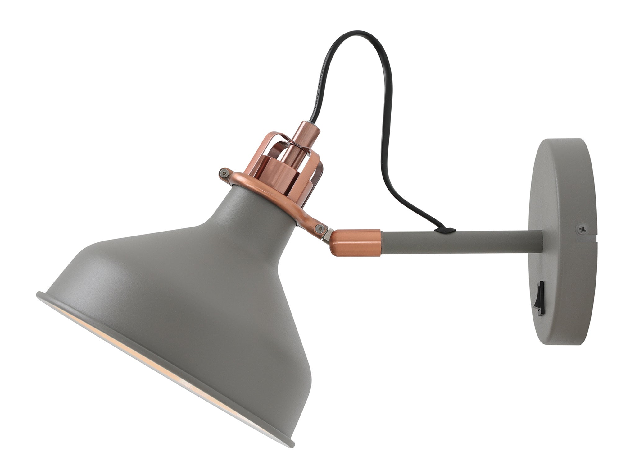 Banker Adjustable Wall Lamp Switched, 1 x E27, Sand Grey/Copper/White