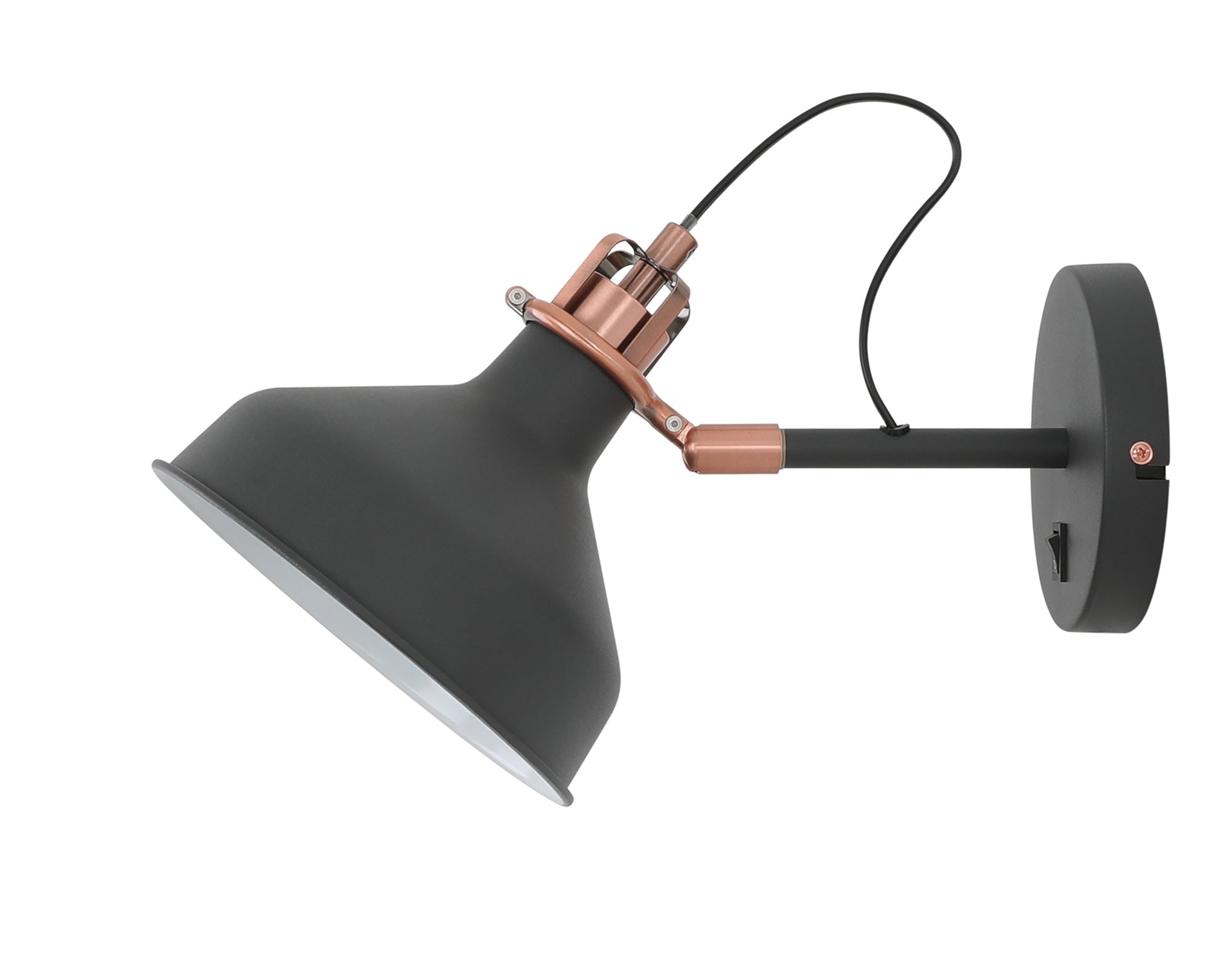 Banker Adjustable Wall Lamp Switched, 1 x E27, Graphite/Copper/White LO177193