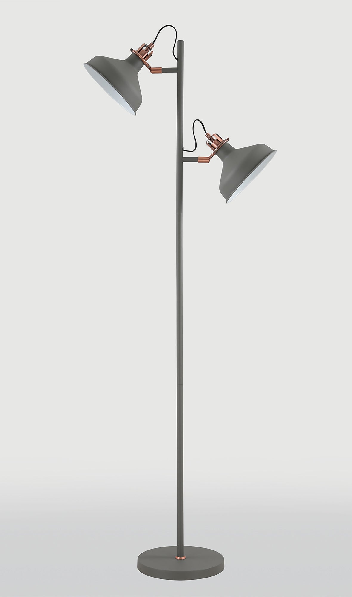 Banker Floor Lamp, 2 x E27, Sand Grey/Copper/White