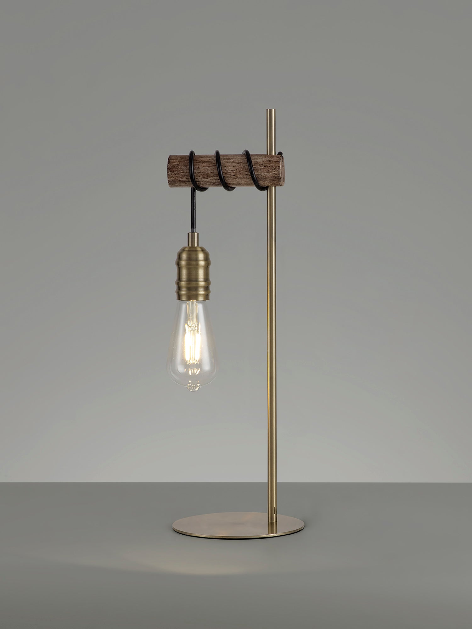 Bohar Table Lamp, 1 x E27, Medium Oak/Antique Brass