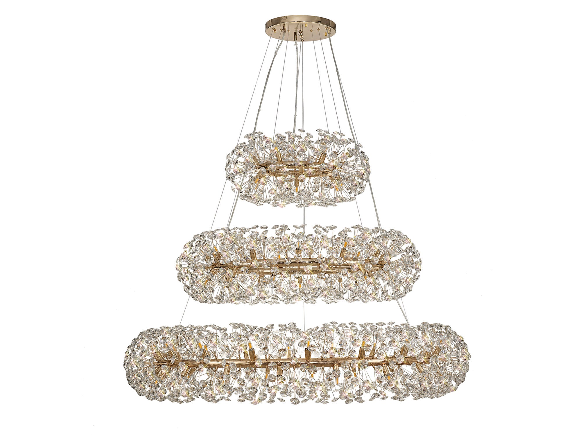 Chakkar 3 Tier Chandelier 74 Light G9 French Gold/Crystal, Item Weight: 37.6kg LO182083