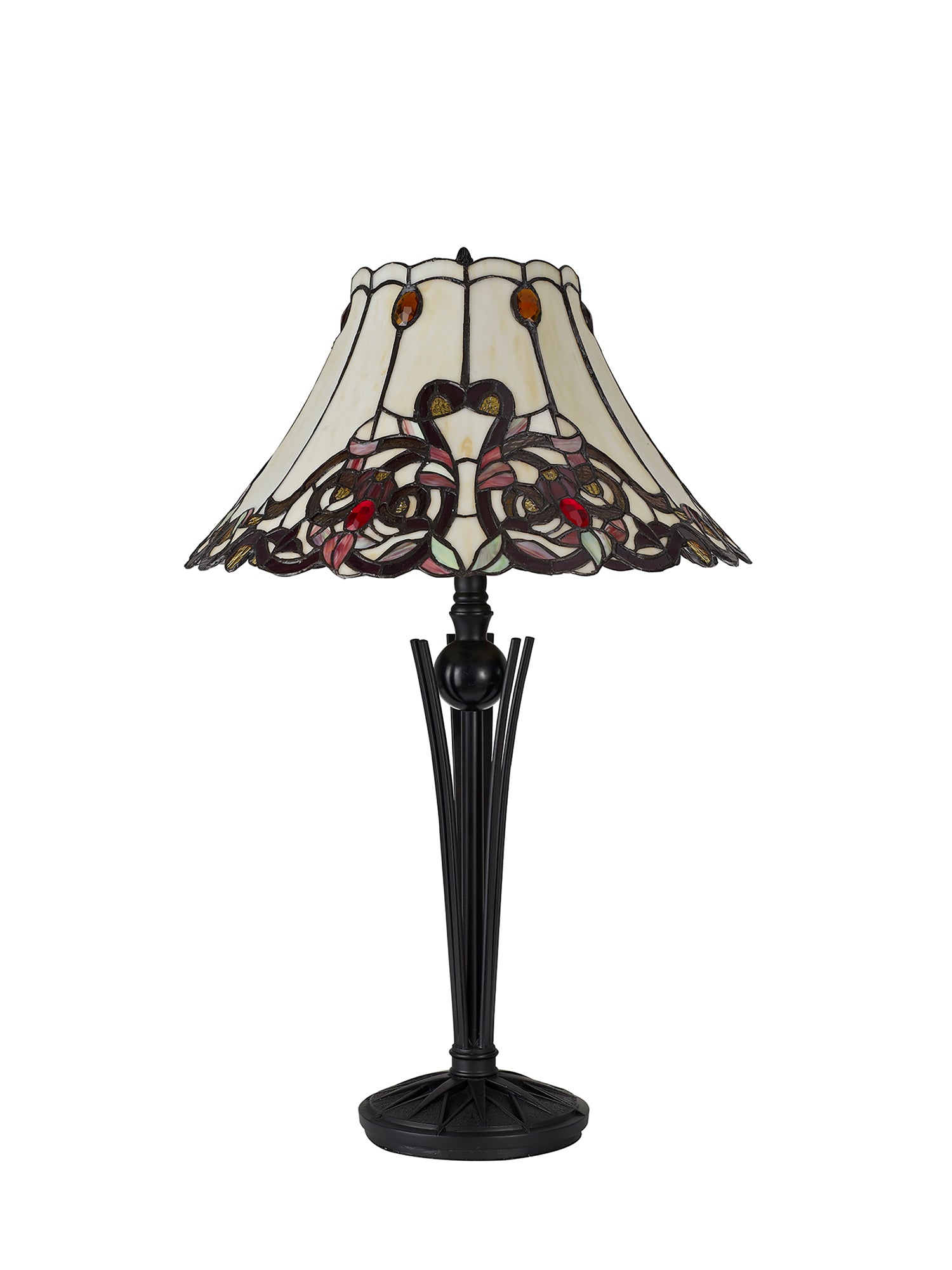 Chandu Tiffany Table Lamp, 2 x E27, Red / Orange / Crystal / Black