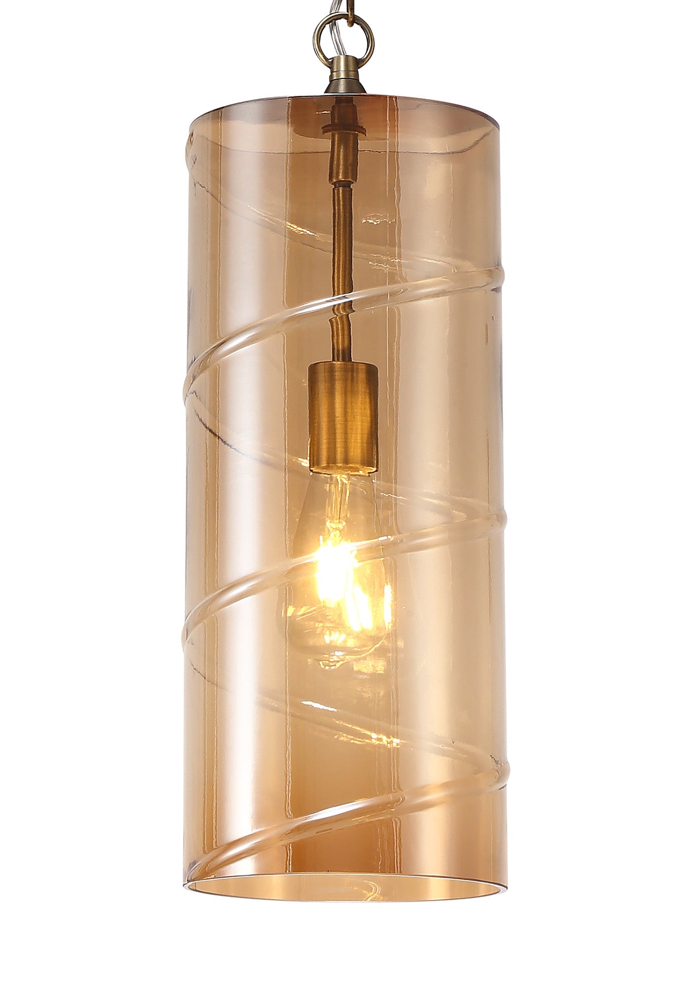 Cylvie Pendant, 1 Light E27, Antique Brass/Amber