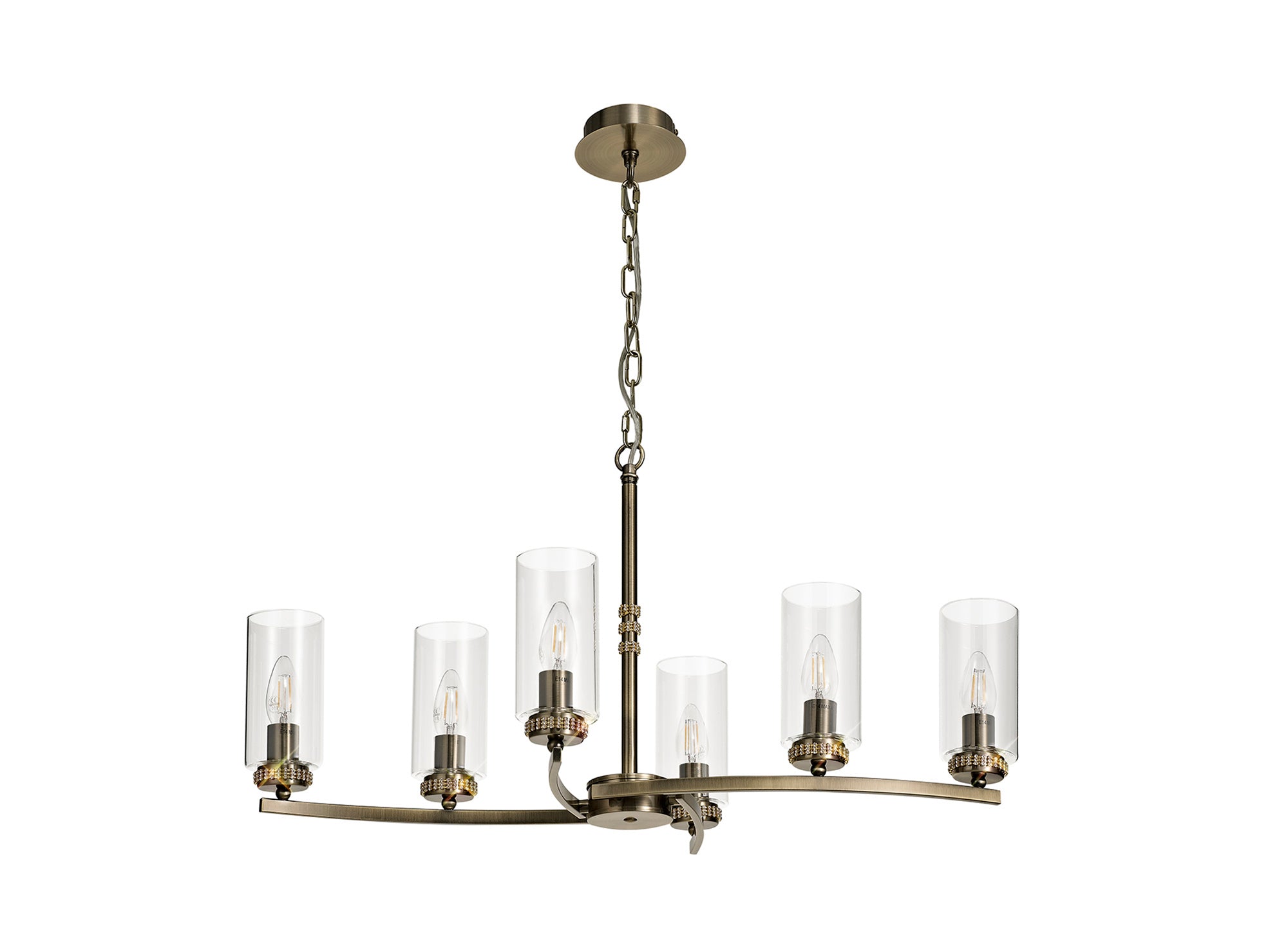 Darlington Rectangular Pendant/Semi Ceiling, 6 x E14, Antique Brass