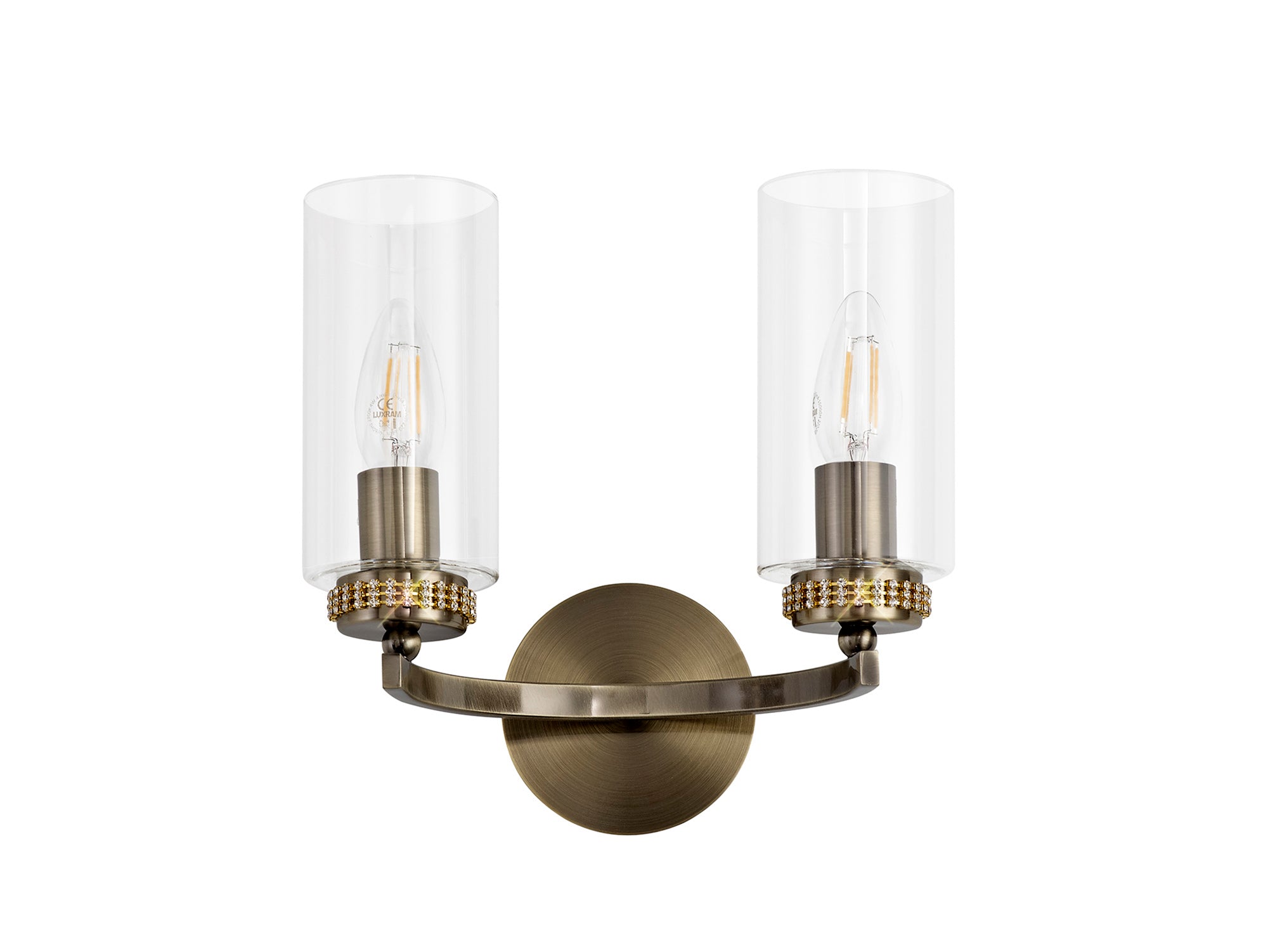 Darlington Wall Lamp Switched, 2 x E14, Antique Brass