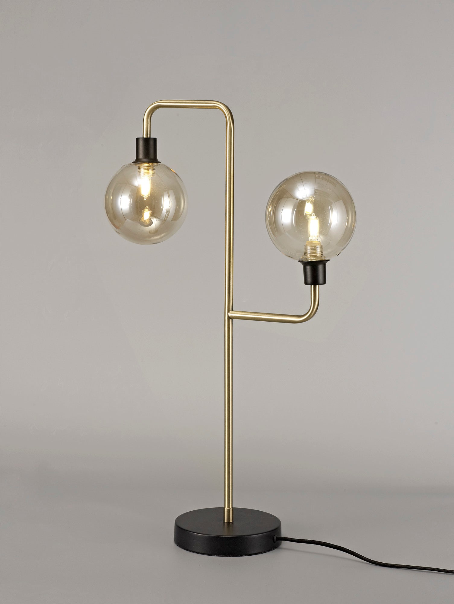 Denon Table Lamp, 2 Light G9, Matt Black/Antique Brass/Cognac Glass