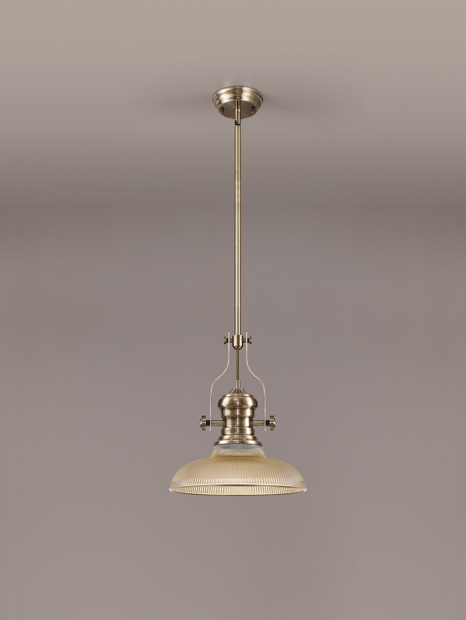 Docker 1 Light Pendant E27 With 30cm Round Glass Shade, Antique Brass/Amber