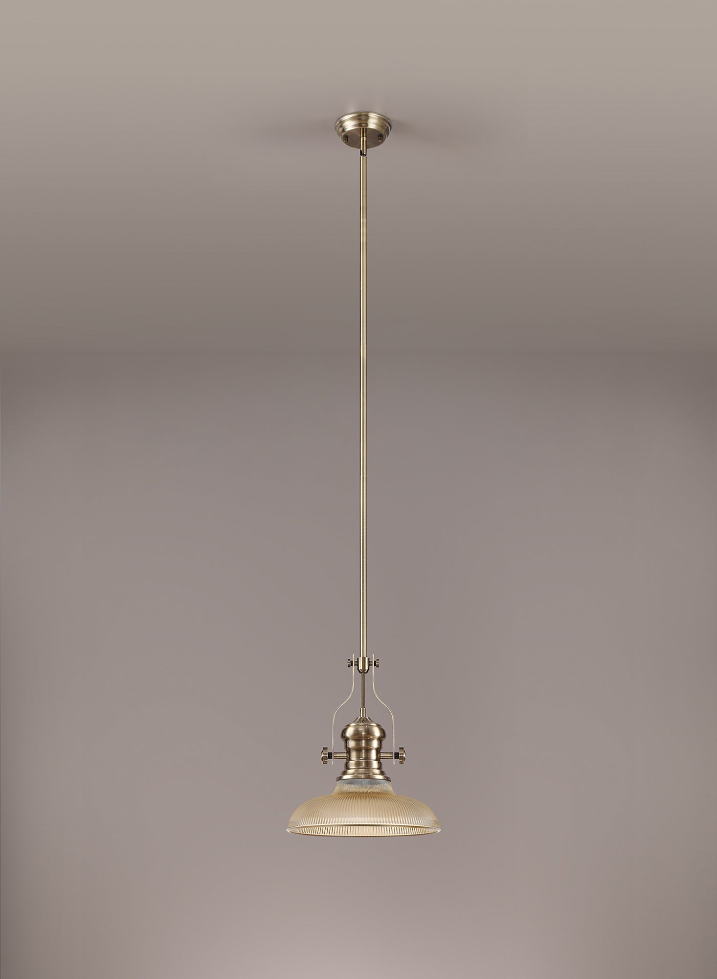 Docker 1 Light Pendant E27 With 30cm Round Glass Shade, Antique Brass/Amber