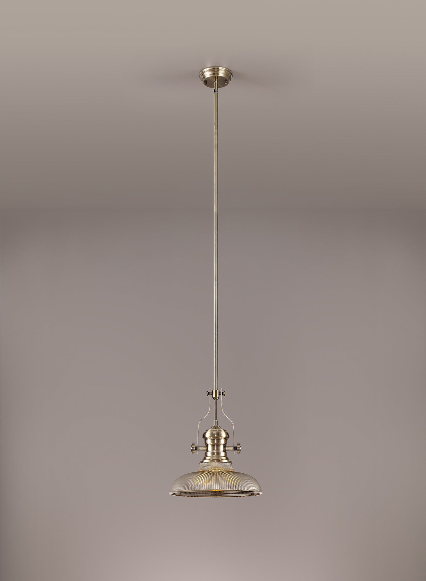 Docker 1 Light Pendant E27 With 30cm Round Glass Shade, Antique Brass/Smoked