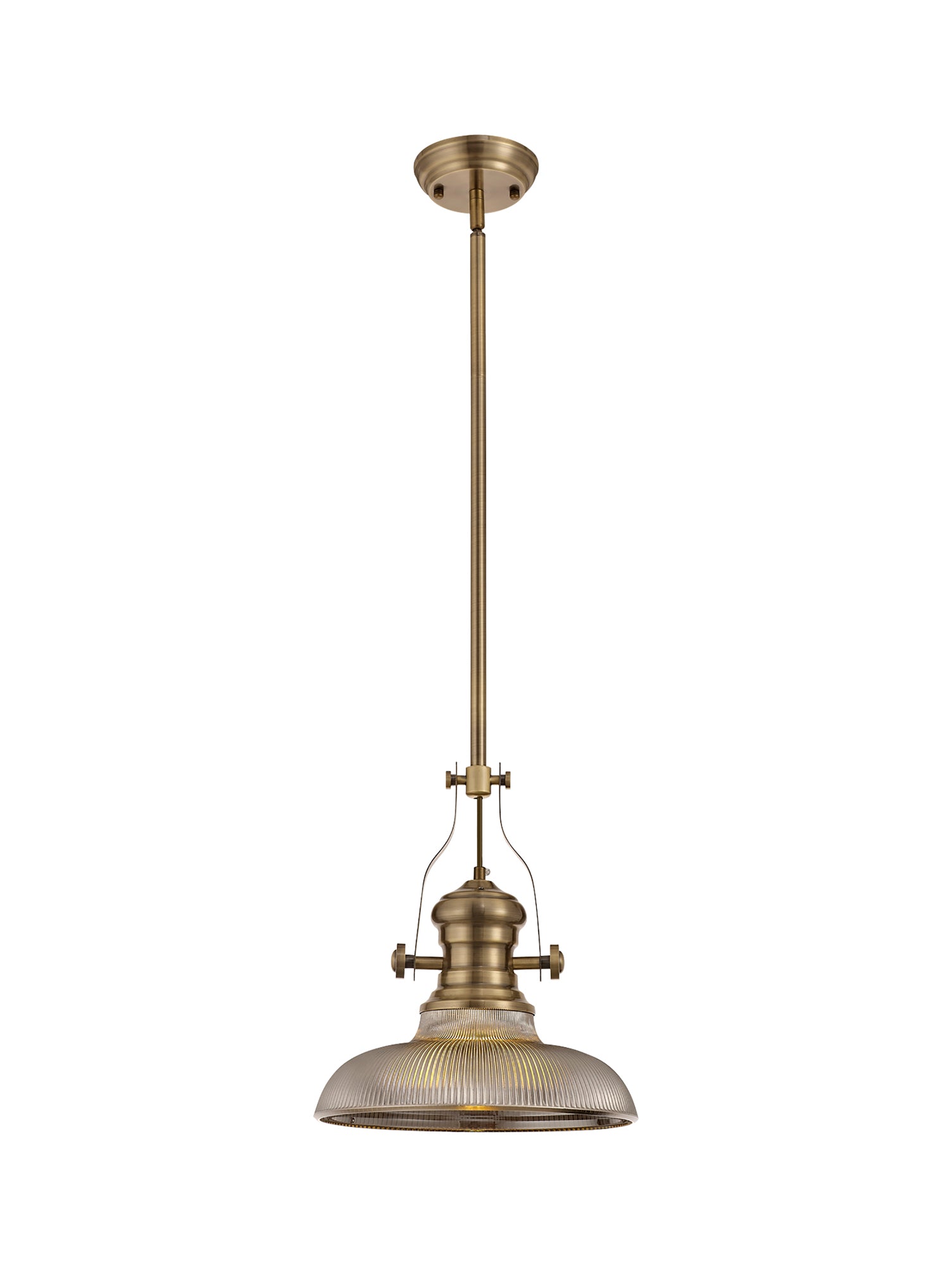 Docker 1 Light Pendant E27 With 30cm Round Glass Shade, Antique Brass/Smoked